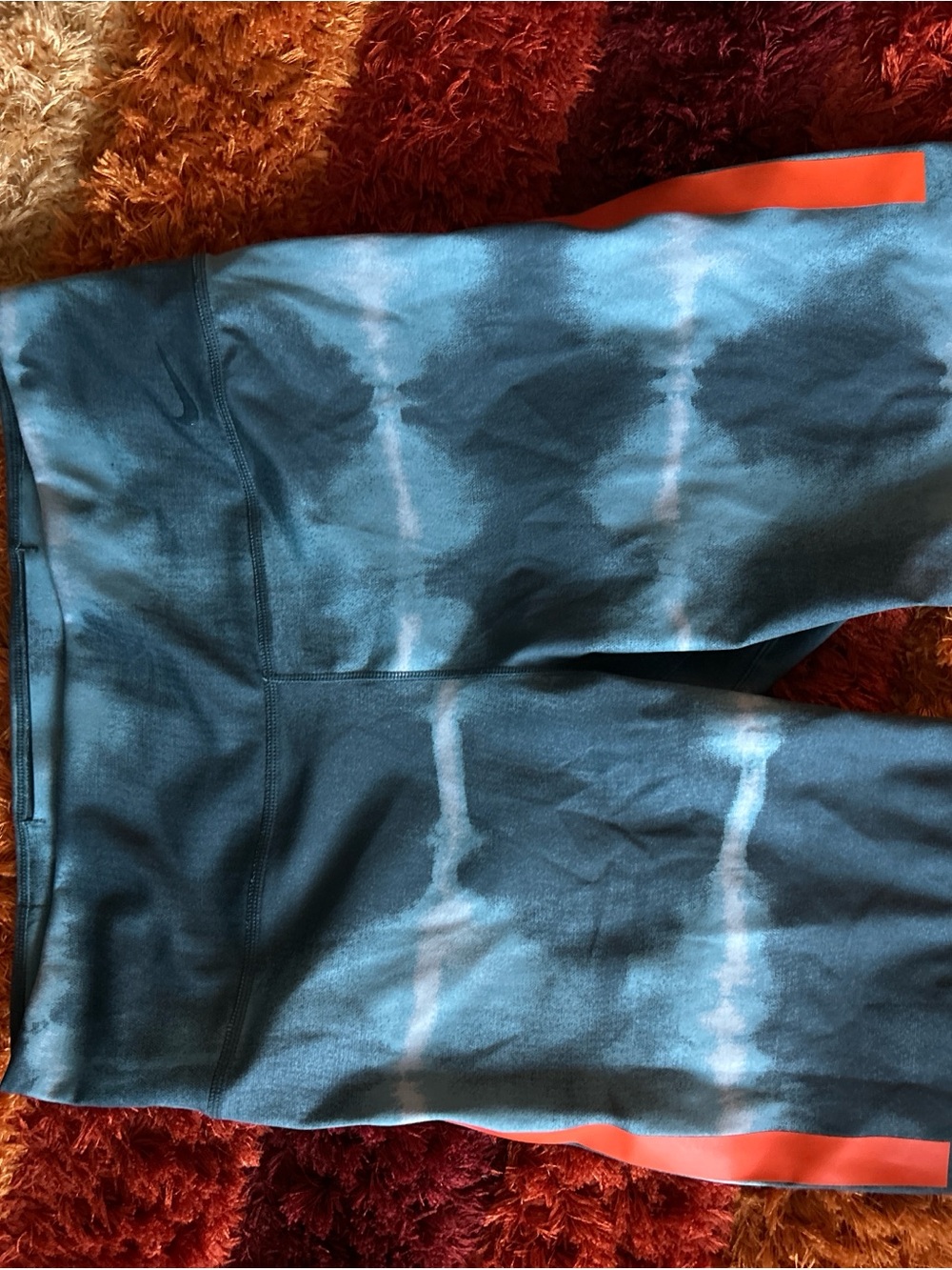 Nike Men's Blue Tie-Dye Athletic Shorts with Orange Accent